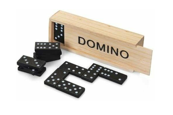 28PC TRADITIONAL DOMINOES SET WOODEN BOX TOY CLASSIC GAME KIDS BLACK WHITE DOTS
